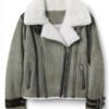 Women's Shearling Grey Motorcycle Leather Jacket