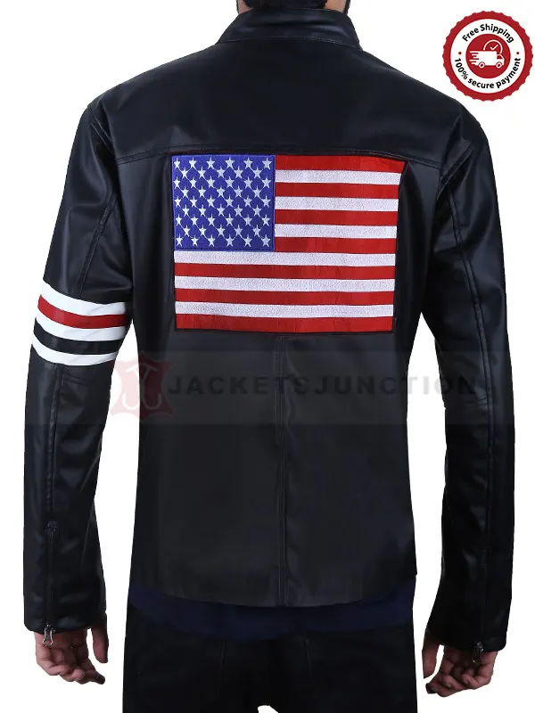 Peter Fonda US Flag Black Leather Jacket