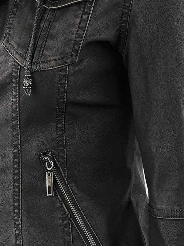 DashX Slim Fit Genuine Womens Long Sleeve Full Zipper Leather Jacket Black