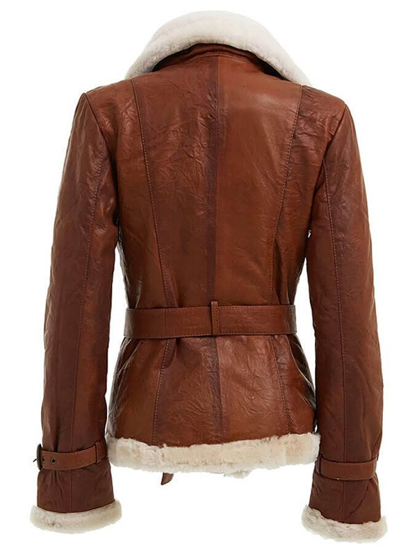 Women's Double Breasted Brown Shearling Leather Jacket