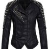 vWomen's Punk Stylish Studded Leather Jacket