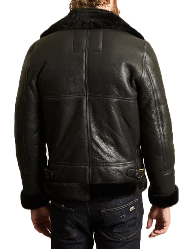 B-3 Black Shearling Leather Jacket For Men's