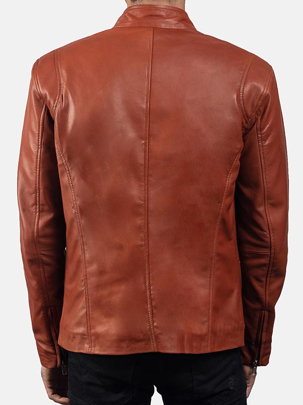 Ionic Tan Brown Biker Leather Jacket For Men's
