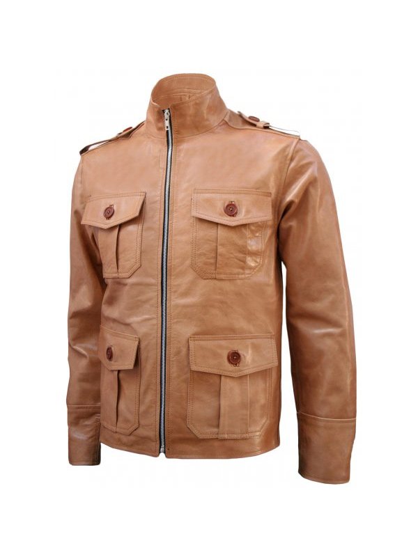 Men's 4 Pockets Tan Leather Jacket