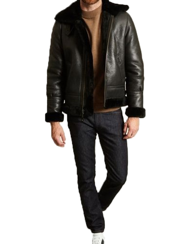 Men's Black B-3 Sheepskin Leather Jacket