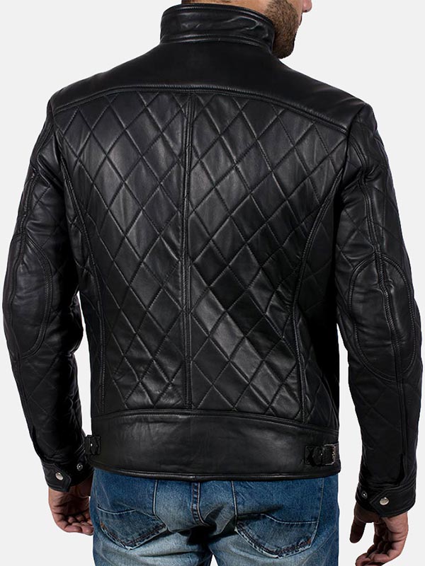 Men's Biker Style Quilted Black Leather Jacket