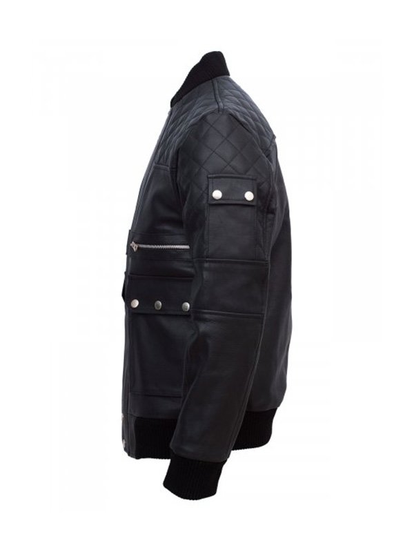 Men's Black Bomber Work Wear Leather Jacket