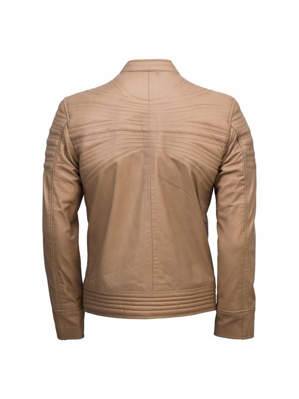 Men's Fashion Stripes Style Beige Leather Jacket
