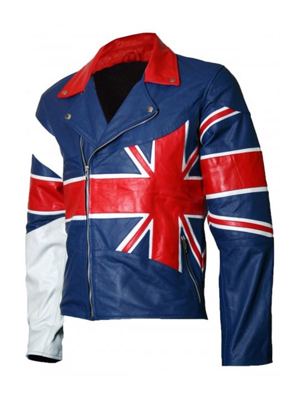 Men's UK Union Flag Leather Jacket | England Flag Biker Jacket