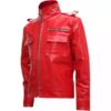 New Mens Flapped Pocket Red Leather Jacket