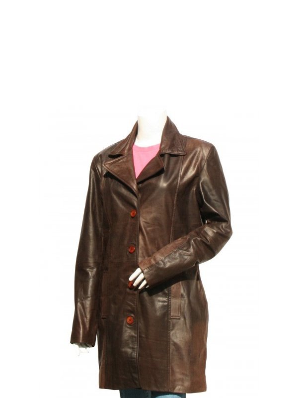 Leather Trench Coat For Women S, Ladies Brown Leather Trench Coat
