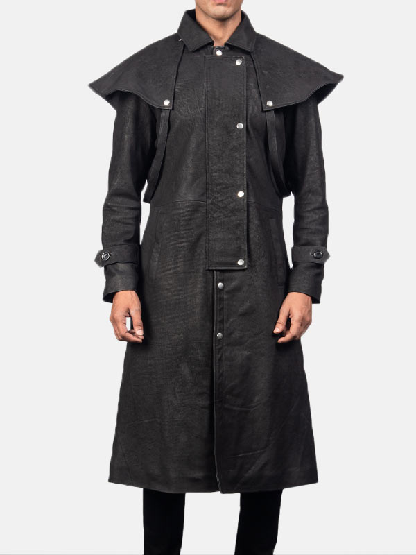 Men's Black Duster Leather Coat - Long Black Coat For Men's