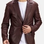 Mens Brown Quilted Leather Blazer