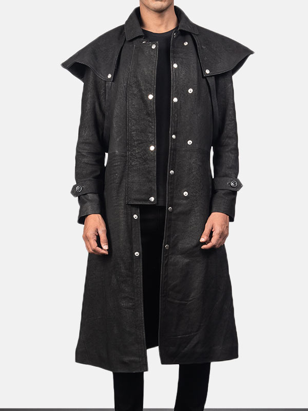 Men's Black Duster Leather Coat - Long Black Coat For Men's
