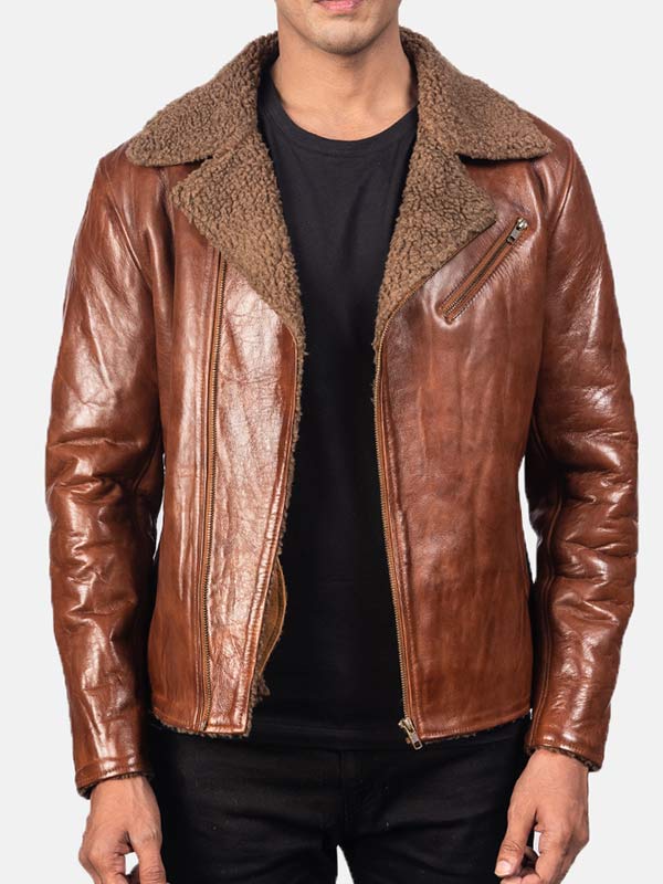 Men's Faux Fur Brown Leather Jacket