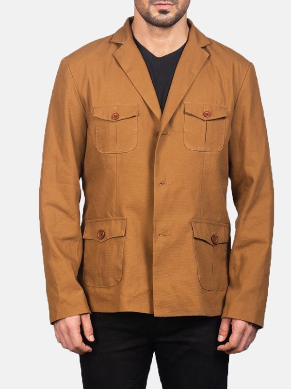 Four Buttoned Pockets Khaki Safari Jacket For Mens