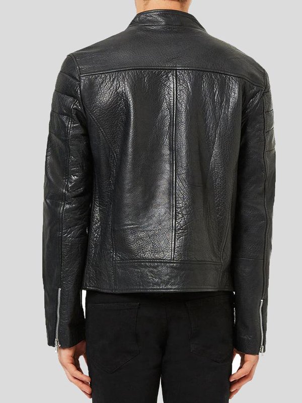 Classic Black Leather Biker Jacket For Men's