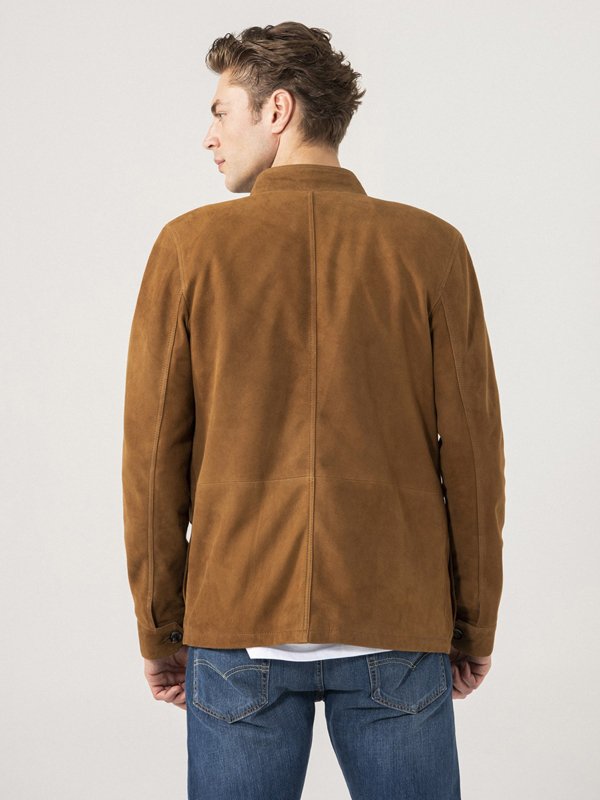 Four Flap Pockets Suede Leather Brown Jacket For Mens