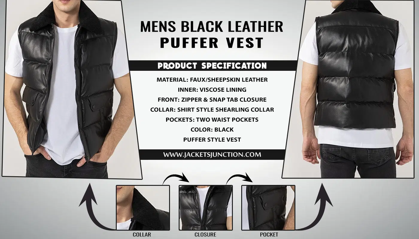 Buy Mens Black Leather Puffer Vest