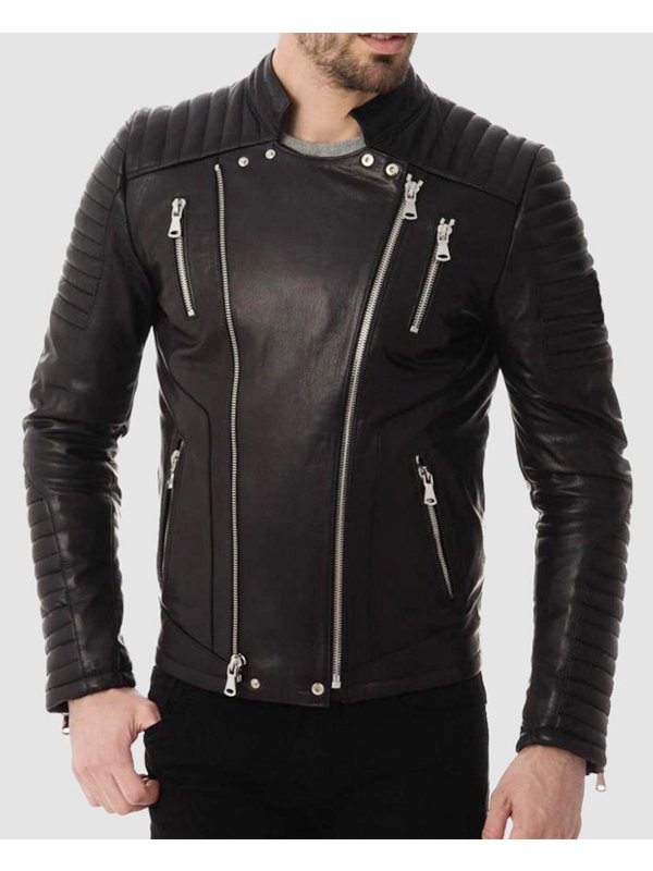 Mens Four Pockets Quilted Black Jacket