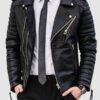 Mens Gold Zippers Motorcycle Leather Jacket Model