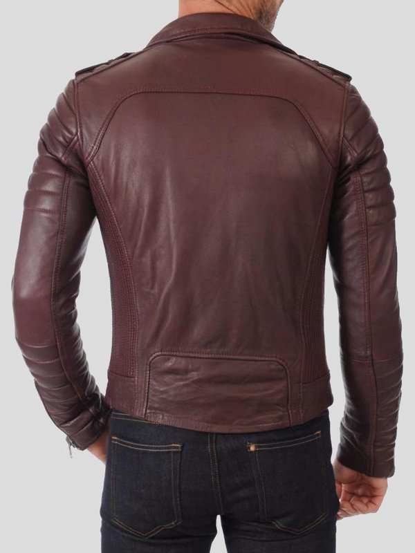 Men's Dark Brown Leather Motorcycle Jacket Back
