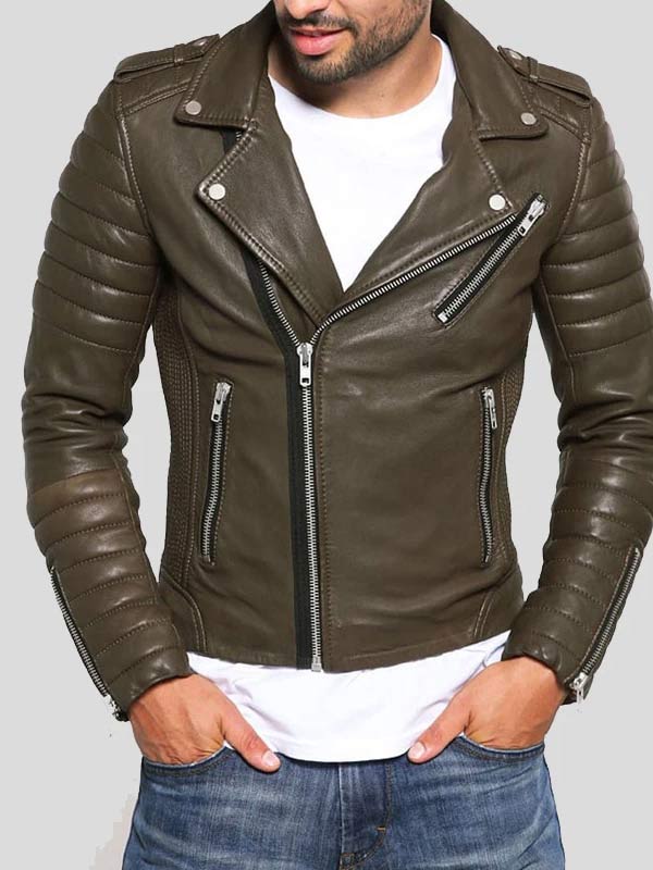 Men's Leather Quilted Motorcycle Jacket