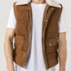 Mens Shearling Collar Suede Leather Vest