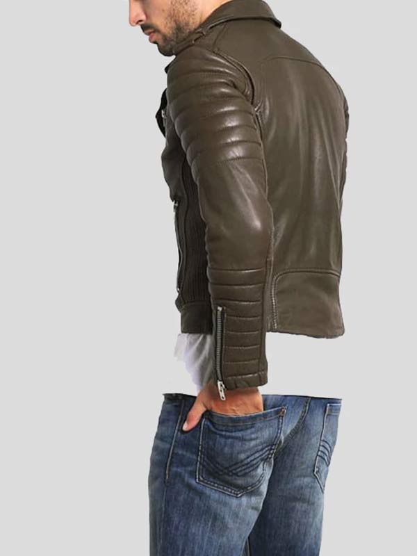 Men's Leather Quilted Motorcycle Jacket Back