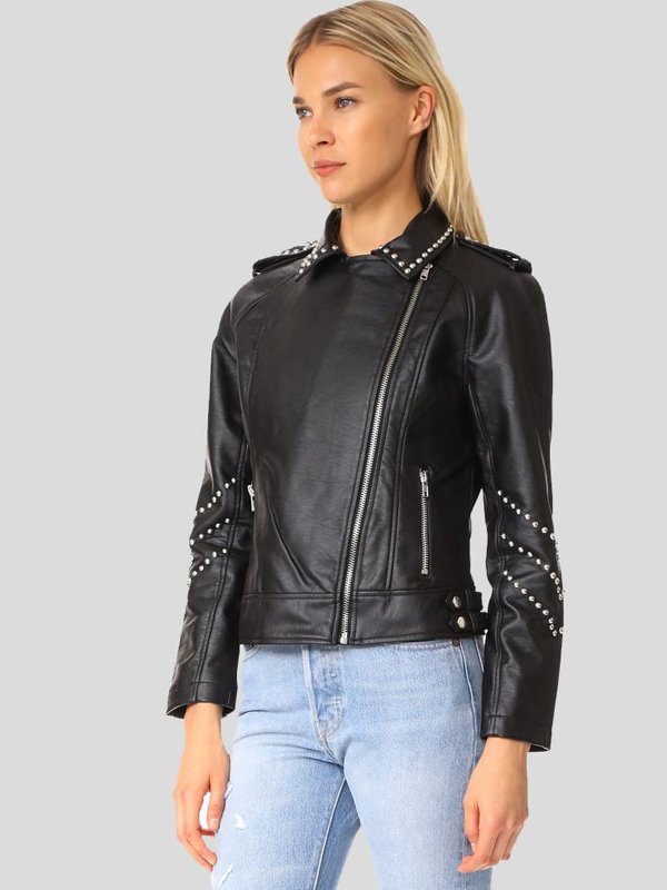 Women's Black Studded Jacket - Leather Motorcycle Jacket