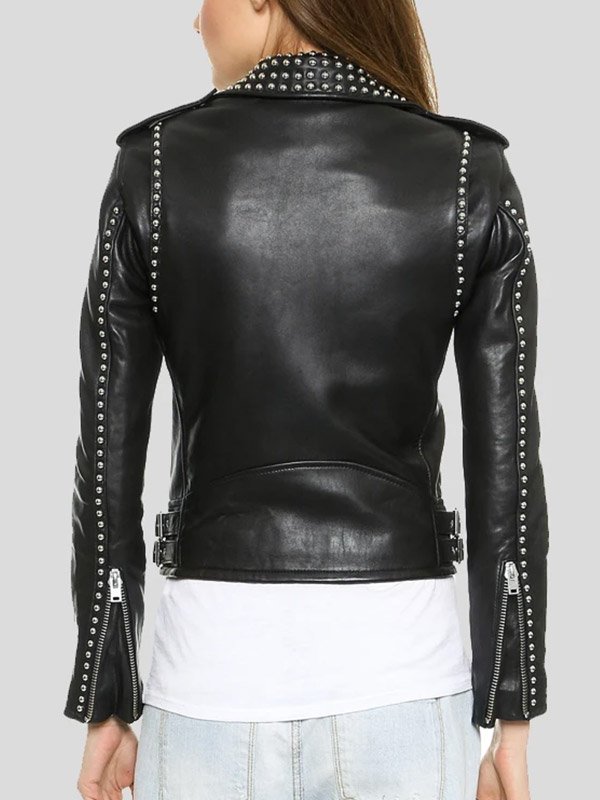 Womens Biker Style Black Leather Jacket With Studs