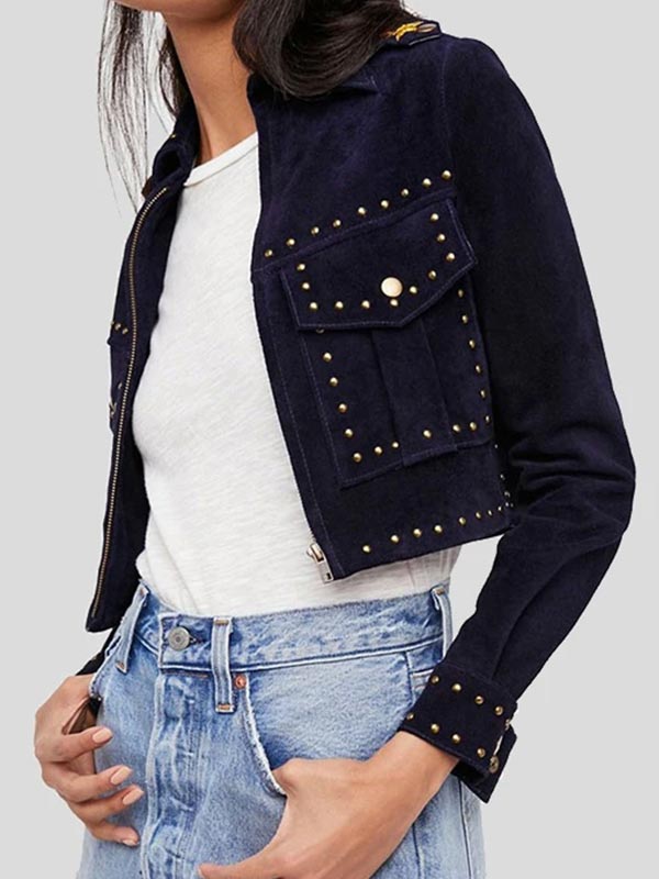 Womens Cropped Leather Jacket with Studs