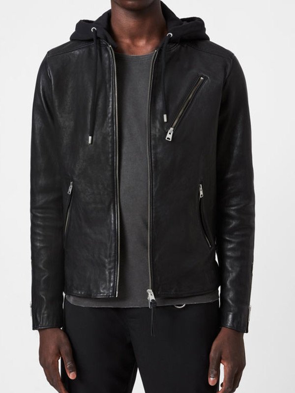 Buy Mens Hooded Black Leather Jacket - JacketsJunction
