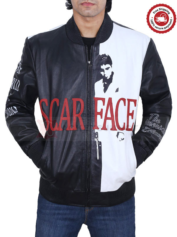 Tony Montana Supreme Scarface Leather Black & White Jacket