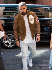 Drake Suede Leather Brown Varsity Bomber Jacket