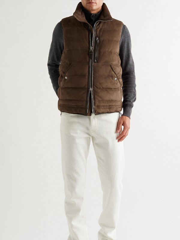 Mens Suede Leather Puffer Vest