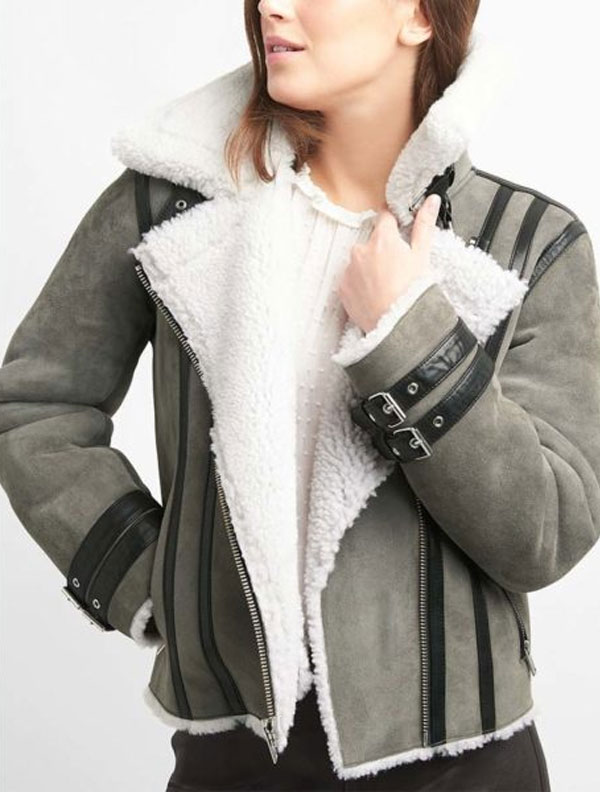 Elena Grey Suede Leather Shearling Jacket