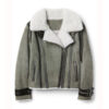 Elena Motorcycle Grey Suede Leather Shearling Jacket