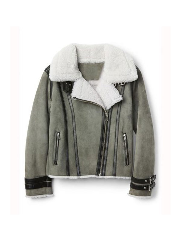 Elena Motorcycle Grey Suede Leather Shearling Jacket