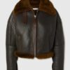 Brown Textured Leather Shearling Jacket