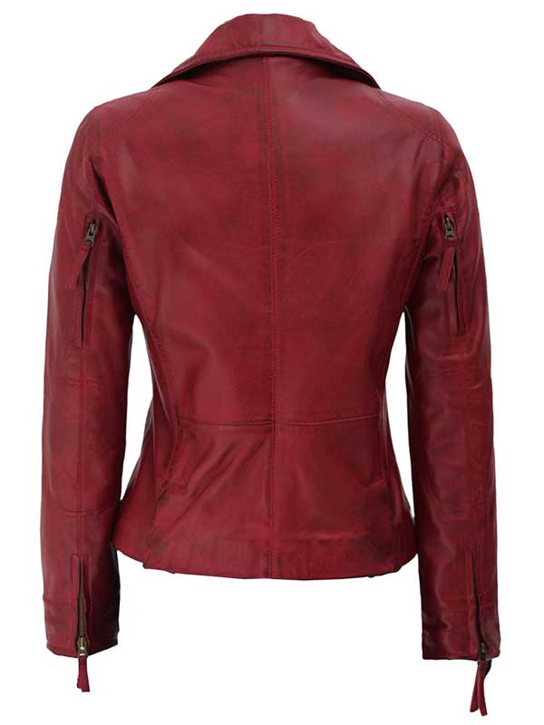 Women's Red Asymmetrical Slim Fit Jacket
