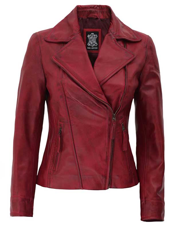 Women's Red Asymmetrical Slim Fit Jacket
