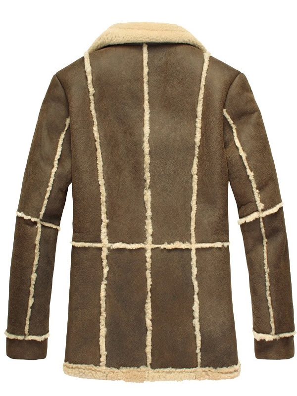 Mens Brown Shearling Lined Sheepskin Leather Reacher Style Coat