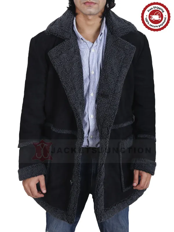 Men's Shearling Leather Black Coat