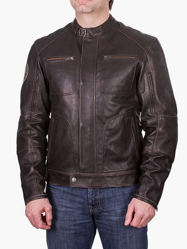 Mens Brown RockeR Leather Biker Jacket