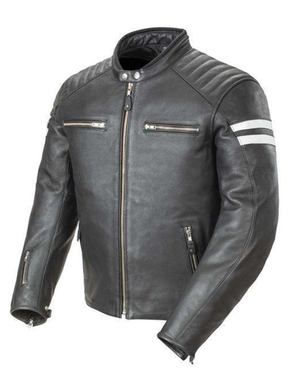 Mens Padded Leather Motorcycle Jacket Front