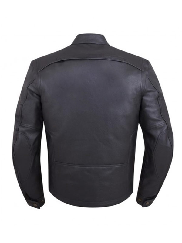Mens Snap Tab Collar Black Leather Motorcycle Jacket