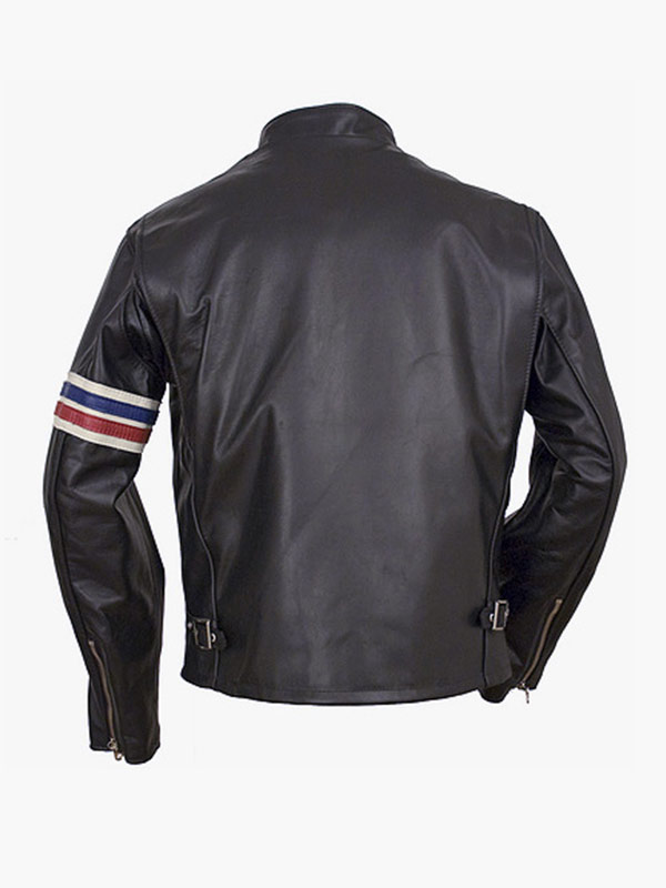 Mens Striped Leather Black Biker Jacket