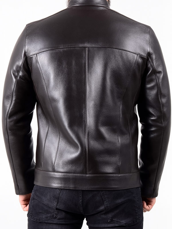 Mens Black Biker Leather Jacket Back