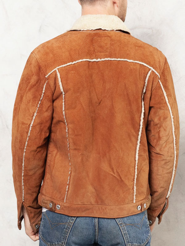 Vintage Leather Brown Suede Sherpa Lined Jacket